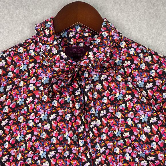 J. Crew Liberty Art Fabrics Sarah Floral Tie Neck Button Front Blouse Size 6 - Picture 2 of 8